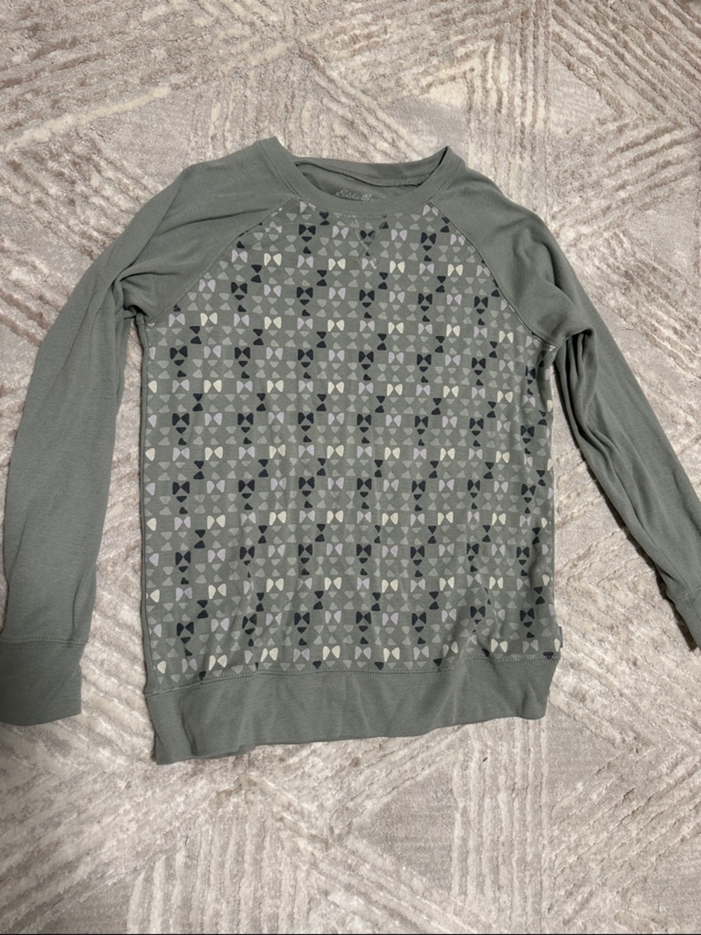 J. Crew Green Patterned Raglan Sweatshirt